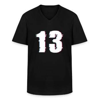 13 Thirteen Thirteen Number Effect Distorted Number - Men's V-Neck T-Shirt - black - Front - AI Model Male 178 dark (178cm)