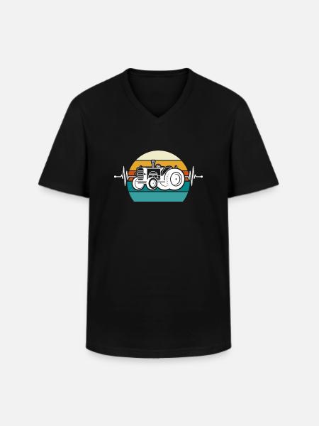 Heartbeat tractor - Men's V-Neck T-Shirt - black