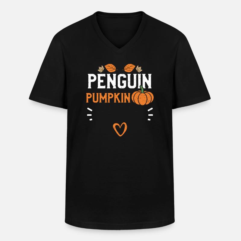 Penguin Pumpkin - Pumpkin - Männer-T-Shirt mit V-Ausschnitt - Schwarz