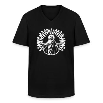 Jésus-Christ Catholique Religion Christianisme - T-shirt col V Homme - noir - Devant - AI Model Male 178 dark (178cm)