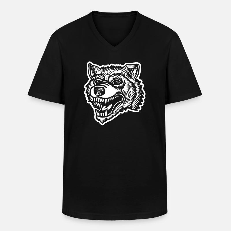 Wolf - Männer-T-Shirt mit V-Ausschnitt - Schwarz
