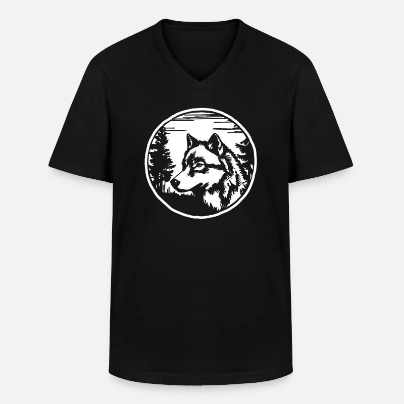 Wolf - Männer-T-Shirt mit V-Ausschnitt - Schwarz