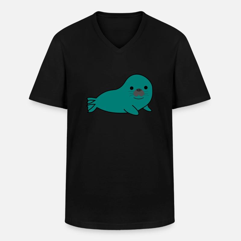 Robbe - Männer-T-Shirt mit V-Ausschnitt - Schwarz