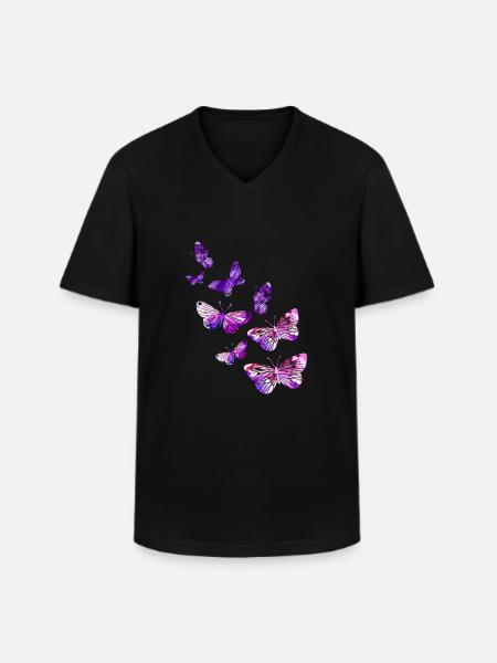 Belle papillon fille violet - T-shirt col V Homme - noir