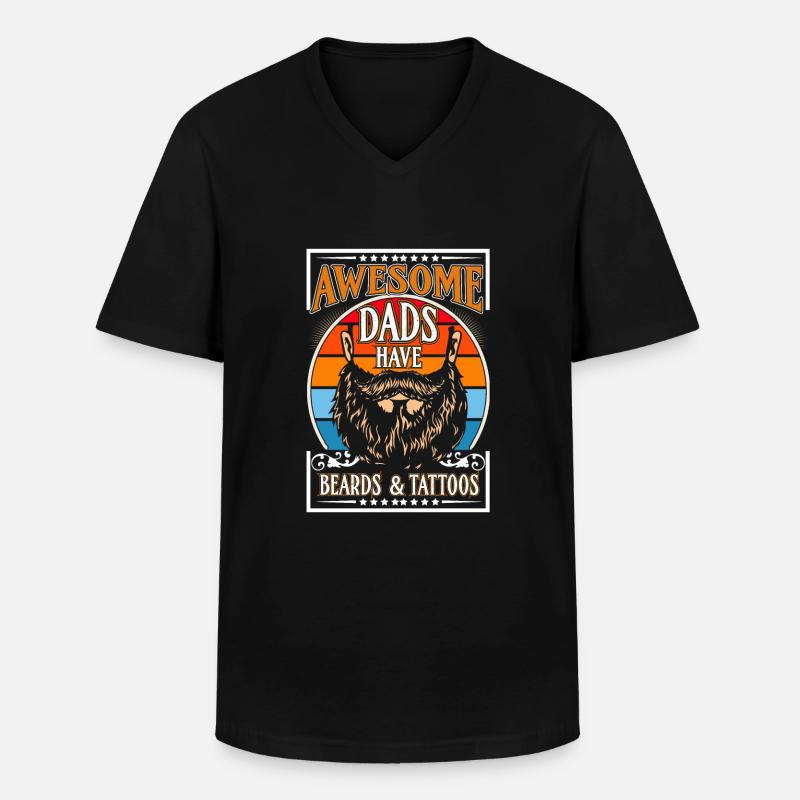 Papa Tattoo Bart Schnurrbart Vater - Männer-T-Shirt mit V-Ausschnitt - Schwarz