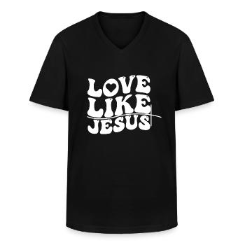 Aimer comme Jésus - T-shirt col V Homme - noir - Devant - AI Model Male 178 dark (178cm)