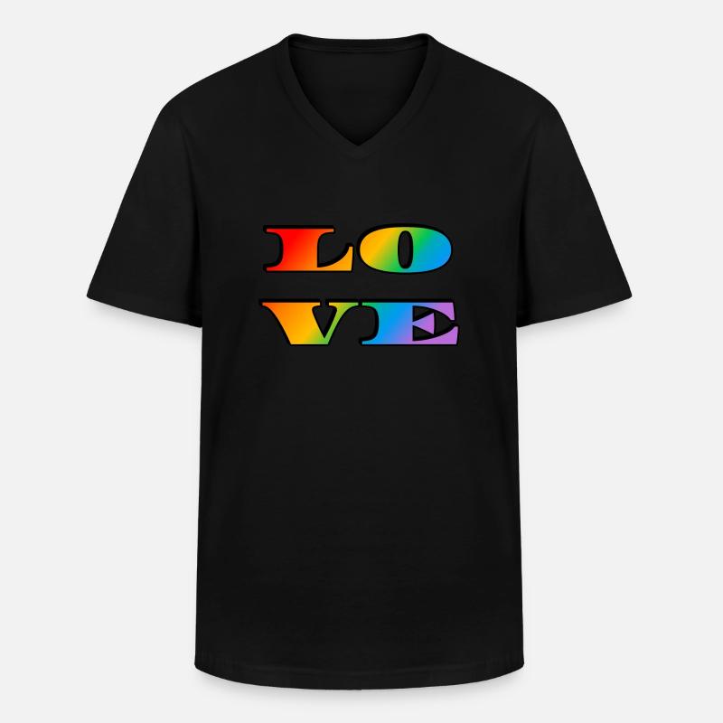 Retro Regenbogen Liebe - Männer-T-Shirt mit V-Ausschnitt - Schwarz