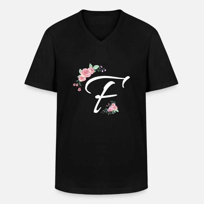 Buchstabe f Blumen - Männer-T-Shirt mit V-Ausschnitt - Schwarz