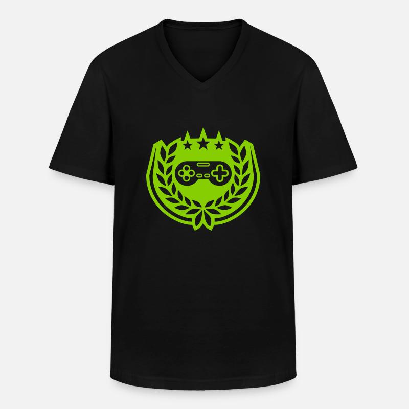 Retro Controller Sterne Lorbeerkranz - Männer-T-Shirt mit V-Ausschnitt - Schwarz