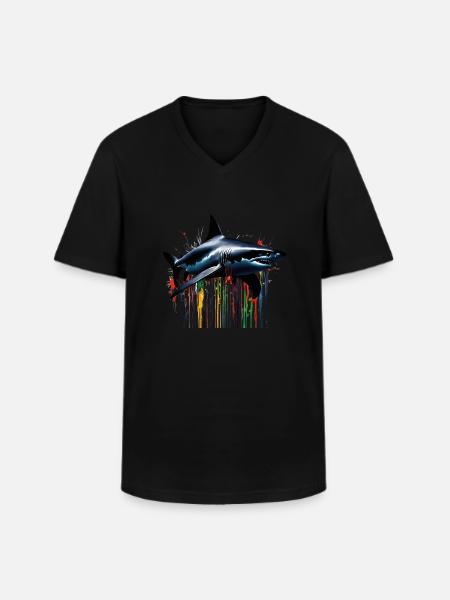 Bunter Hai paint Art - Männer-T-Shirt mit V-Ausschnitt - Schwarz
