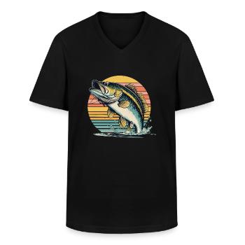 Zander Angeln Retro Fischmotiv für Angler - Männer-T-Shirt mit V-Ausschnitt - Schwarz - Vorne - AI Model Male 178 dark (178cm)