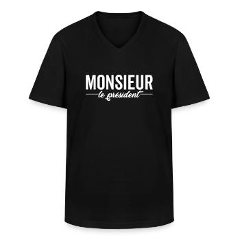 Humour Monsieur Le Président Blague Personne Drole - T-shirt col V Homme - noir - Devant - AI Model Male 178 dark (178cm)