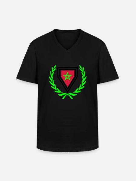 Marokko (Wapenschild & lauwerkrans) - Klassiek mannen T-shirt met V-hals - zwart