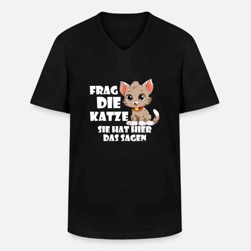 Frag die Katze - Männer-T-Shirt mit V-Ausschnitt - Schwarz
