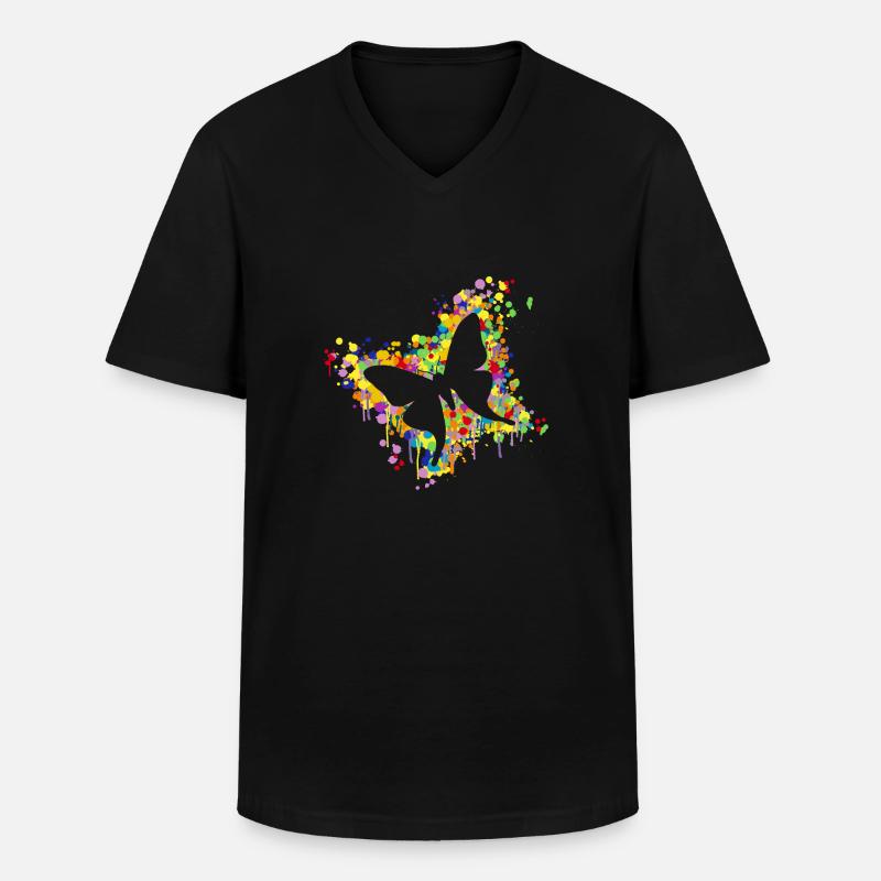 Schmetterling Splash - Männer-T-Shirt mit V-Ausschnitt - Schwarz