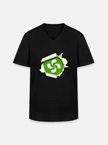 Croix du Pays Basque - T-shirt col V Homme - noir