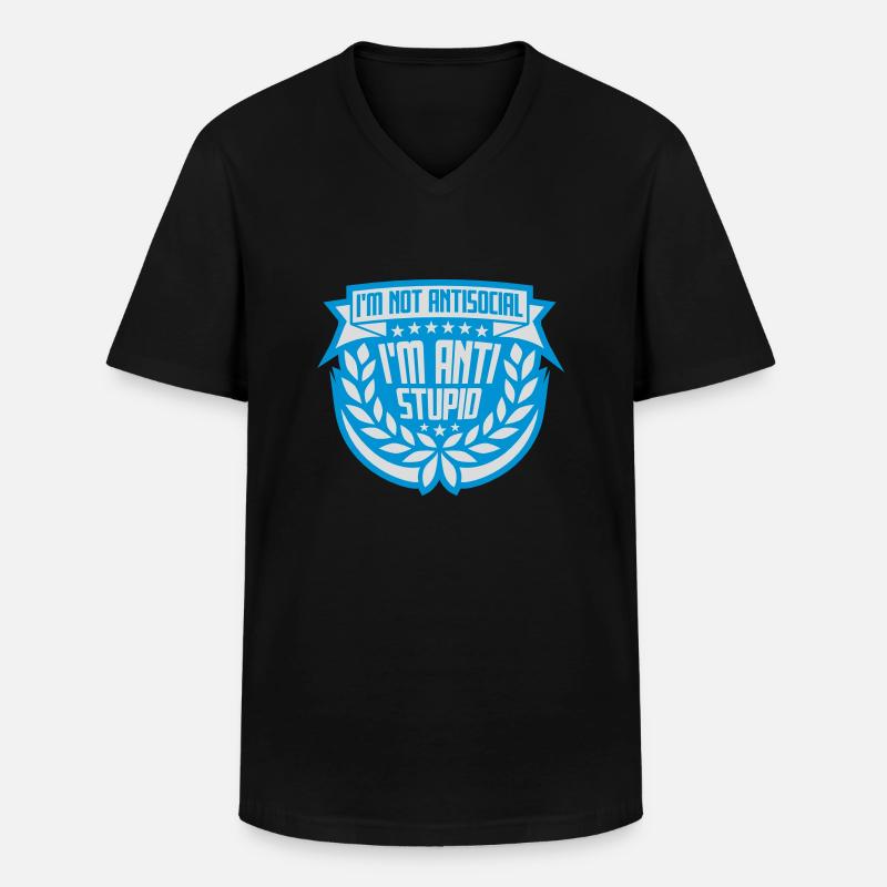 not antisocial anti stupid - Männer-T-Shirt mit V-Ausschnitt - Schwarz