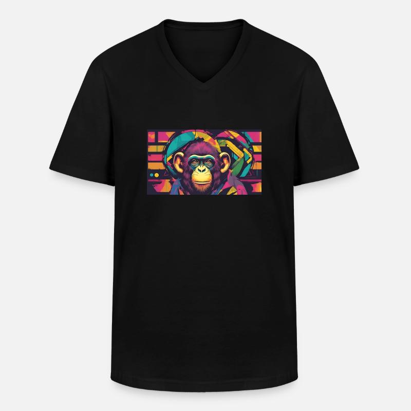 Pop-Art Schimpanse - Männer-T-Shirt mit V-Ausschnitt - Schwarz