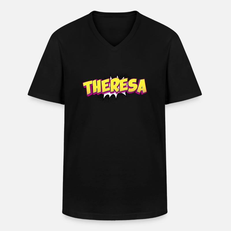 Theresa Benutzerdefinierter Name Comic-Buch-Stil Pop-Art, - Männer-T-Shirt mit V-Ausschnitt - Schwarz