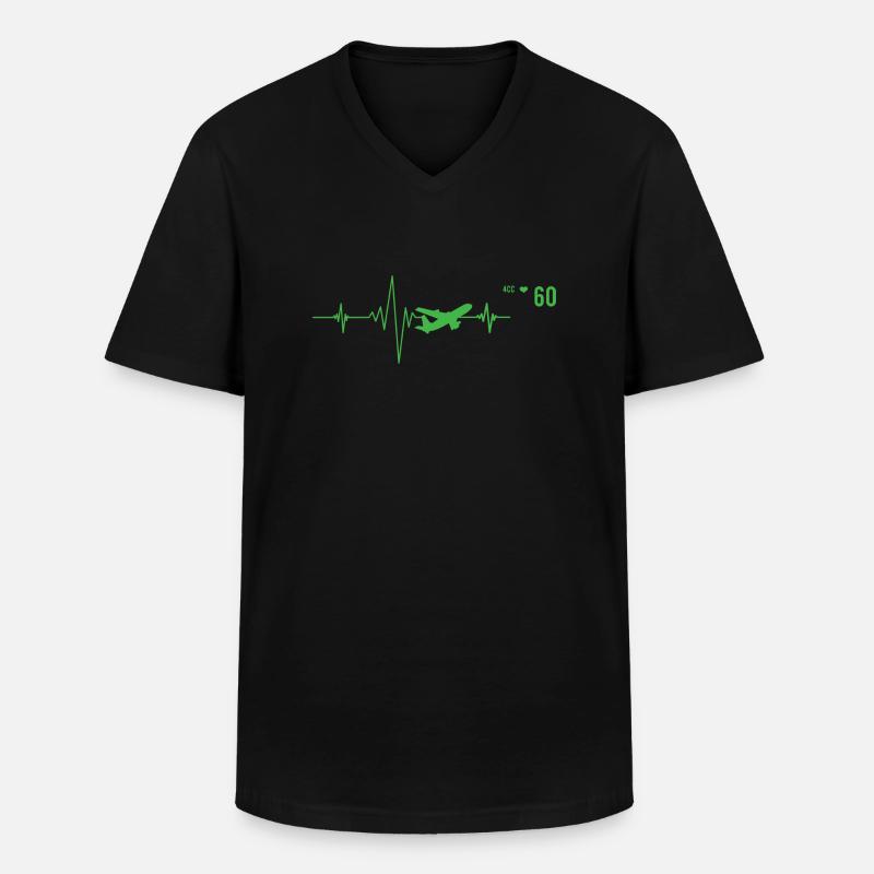 Flugzeug Herzschlag Ekg Pilot - Männer-T-Shirt mit V-Ausschnitt - Schwarz