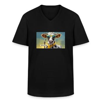 Jeu de mots : expression ambiguë – Blinde Kuh (vache aveugle) - T-shirt col V Homme - noir - Devant - AI Model Male 178 dark (178cm)