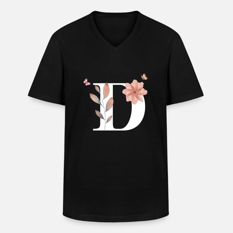 Wildblumen-Aquarell-Brief - Männer-T-Shirt mit V-Ausschnitt - Schwarz
