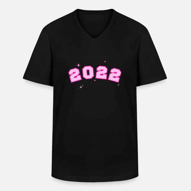 2022 Rosa Stern - Männer-T-Shirt mit V-Ausschnitt - Schwarz