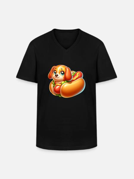 Hot-dog Hund - T-shirt col V Homme - noir