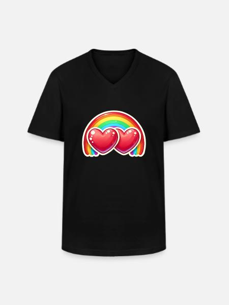 Herzen mit Regenbogen - Männer-T-Shirt mit V-Ausschnitt - Schwarz