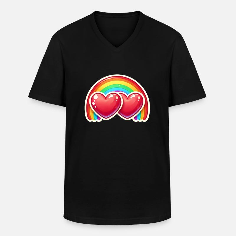 Herzen mit Regenbogen - Männer-T-Shirt mit V-Ausschnitt - Schwarz