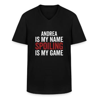 Andrea est mon nom Spoiling est mon jeu - T-shirt col V Homme - noir - Devant - AI Model Male 178 dark (178cm)