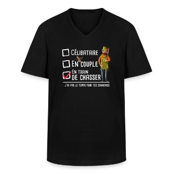 Célibataire en couple en train de chasser / Chasse - T-shirt col V Homme - noir - Devant - AI Model Male 178 dark (178cm)
