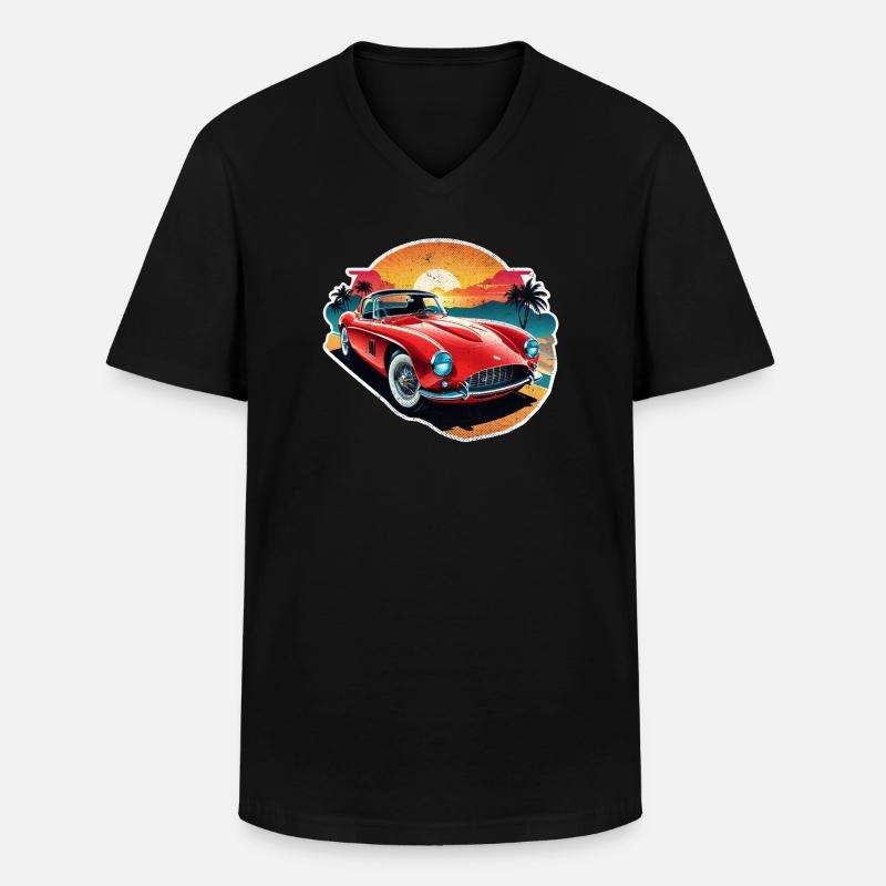 Oldtimer Sonnenuntergang - Männer-T-Shirt mit V-Ausschnitt - Schwarz