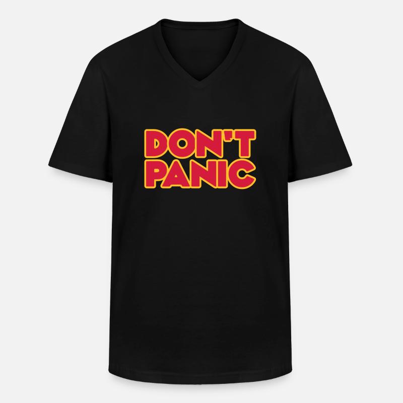 Don't Panic 2zeilig - Männer-T-Shirt mit V-Ausschnitt - Schwarz