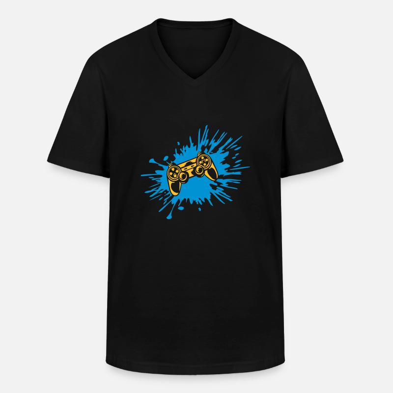 Tropfen Farbklecks Controller Konsole - Männer-T-Shirt mit V-Ausschnitt - Schwarz