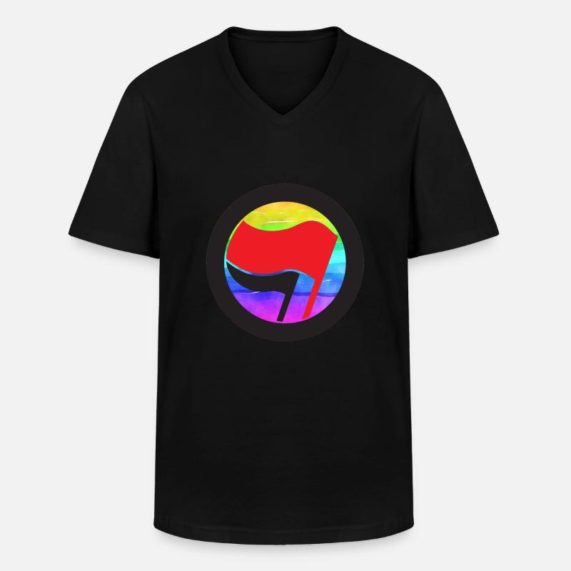 antifa regenbogen - Männer-T-Shirt mit V-Ausschnitt - Schwarz