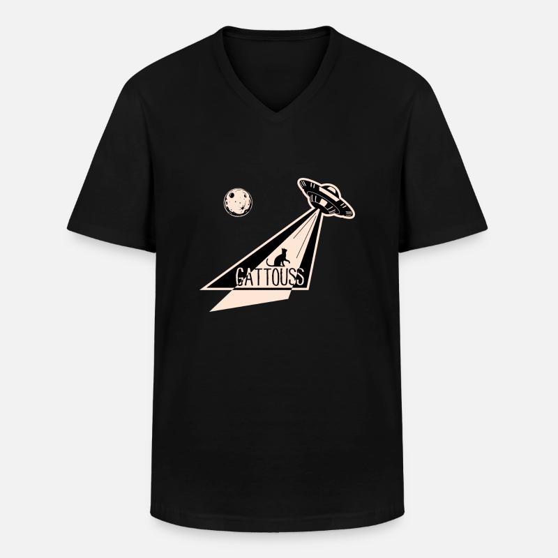 GATTOUSS UFO - Männer-T-Shirt mit V-Ausschnitt - Schwarz