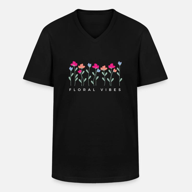 Blumige Vibes - Geschenkidee - Männer-T-Shirt mit V-Ausschnitt - Schwarz