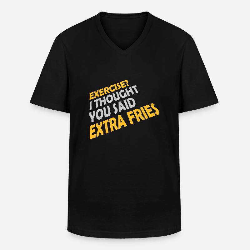Exercise Extra Fries Zitat - Männer-T-Shirt mit V-Ausschnitt - Schwarz