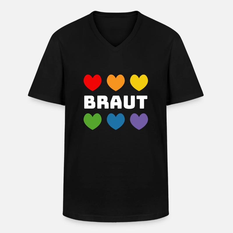 Regenbogenherzchen Braut weiss - Männer-T-Shirt mit V-Ausschnitt - Schwarz
