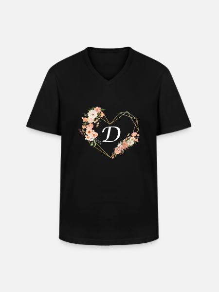 Blumen Goldenes Herz Brief - Männer-T-Shirt mit V-Ausschnitt - Schwarz