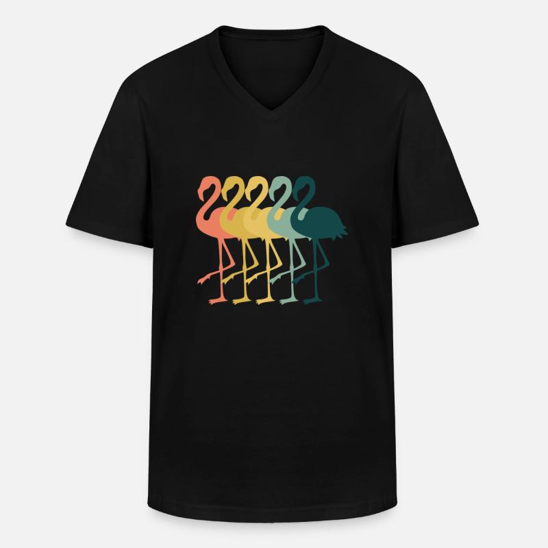 Flamingo Retro - Männer-T-Shirt mit V-Ausschnitt - Schwarz