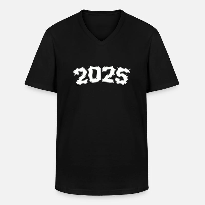 2025 - Männer-T-Shirt mit V-Ausschnitt - Schwarz