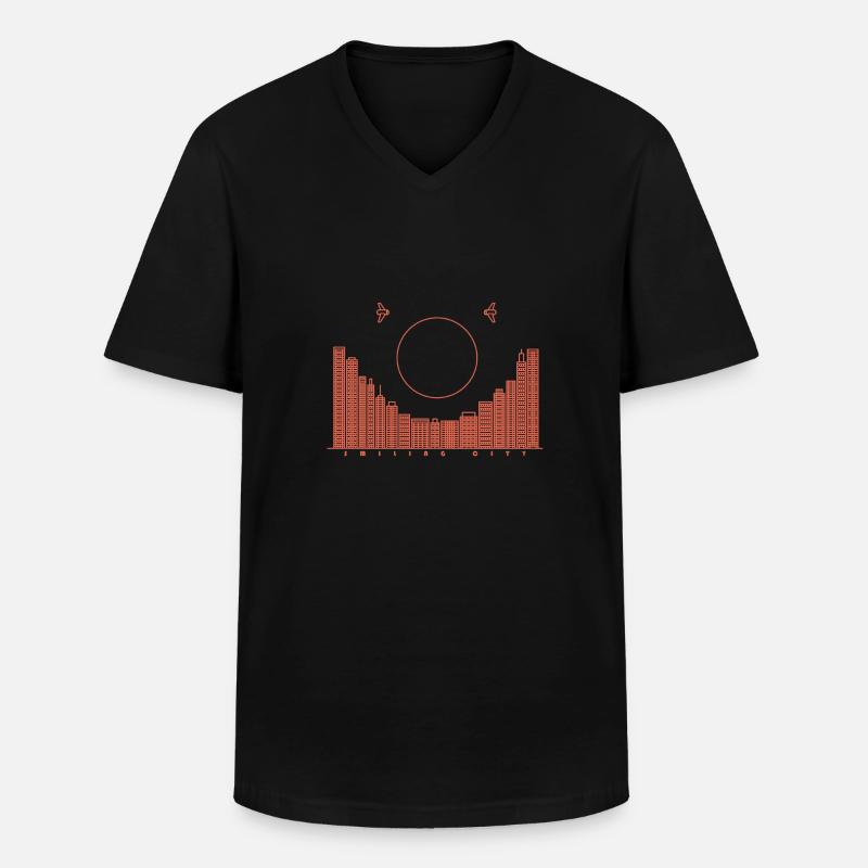 SmilingCity - rote Version - Männer-T-Shirt mit V-Ausschnitt - Schwarz