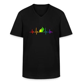 Kaninchen Hase Regenbogen Farben Puls EKG Herz - Männer-T-Shirt mit V-Ausschnitt - Schwarz - Vorne - AI Model Male 178 dark (178cm)