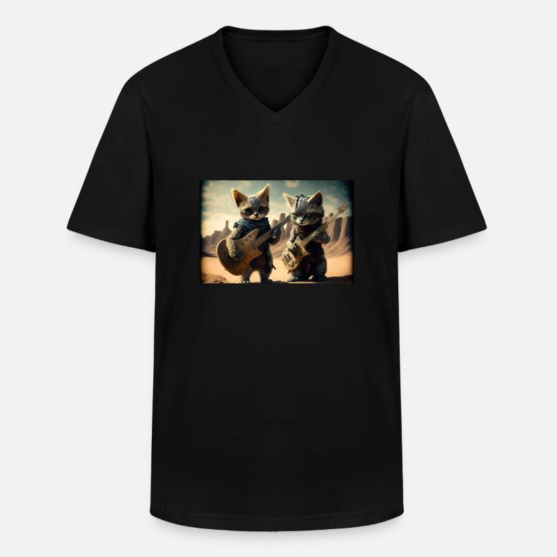 rock cats 1 - Männer-T-Shirt mit V-Ausschnitt - Schwarz