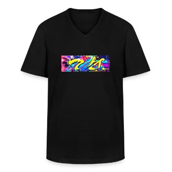 Graffiti tache de couleur Streetart - T-shirt col V Homme - noir - Devant - AI Model Male 178 dark (178cm)