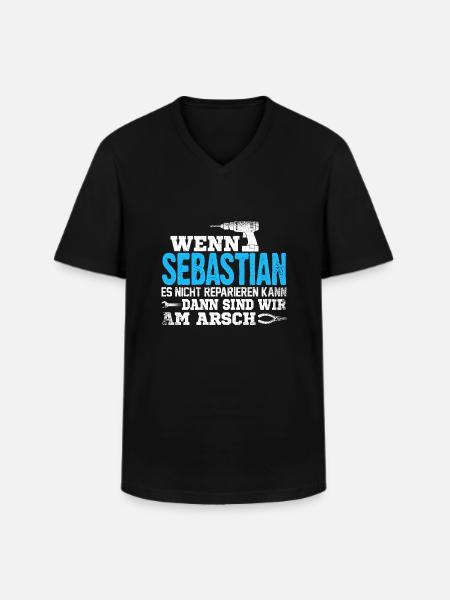 SEBASTIAN - kann es reparieren - Männer-T-Shirt mit V-Ausschnitt - Schwarz