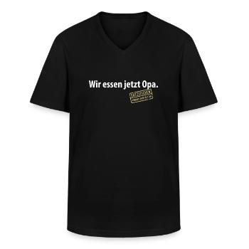 Wir essen jetzt Opa Satzzeichen Komma Leben retten - Männer-T-Shirt mit V-Ausschnitt - Schwarz - Vorne - AI Model Male 178 dark (178cm)