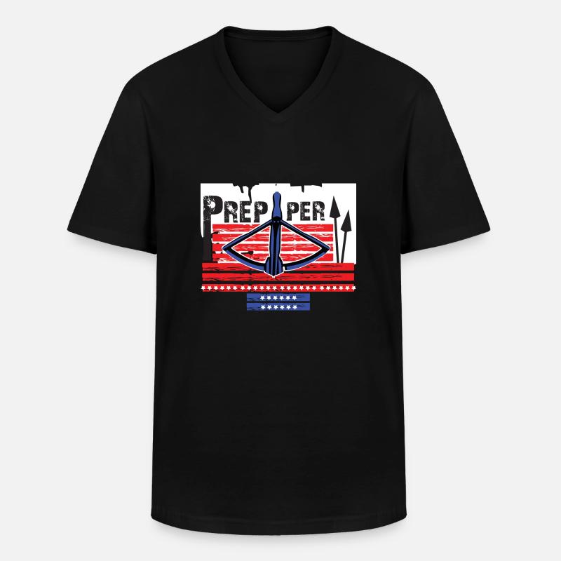 Prepper überlebt mit Armbrust - Männer-T-Shirt mit V-Ausschnitt - Schwarz